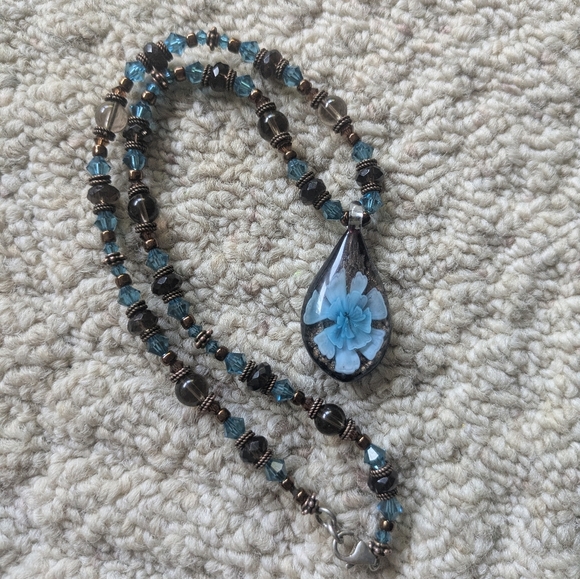 Blown glass beaded necklace with 925 clasp - Picture 2 of 2